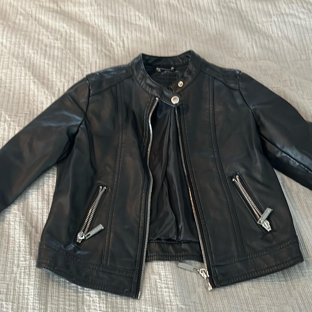 Girls size medium faux black leather jacket